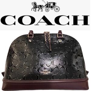 👜♥️ COACH Sierra Leather Satchel Handbag Black/Burgundy/Gold Tone Like New ❤️👜